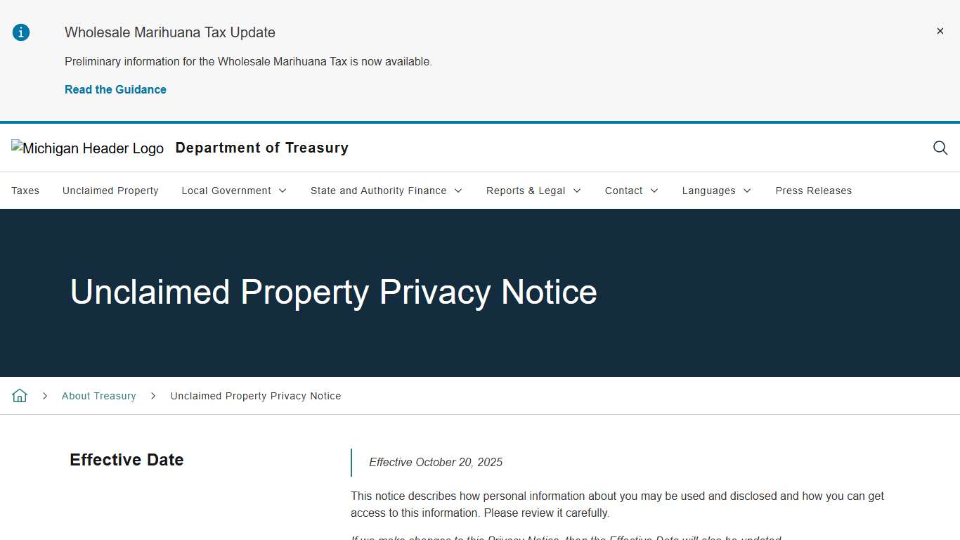 Unclaimed Property Privacy Notice
