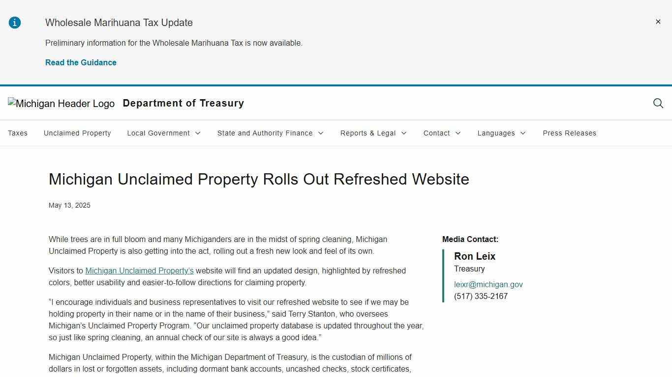 Michigan Unclaimed Property Rolls Out Refreshed Website