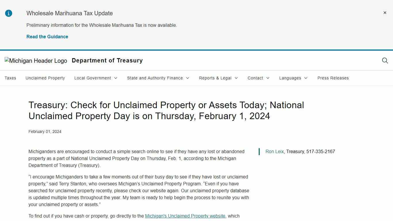 Treasury: Check for Unclaimed Property or Assets Today; National Unclaimed Property Day is on Thursday, February 1, 2024